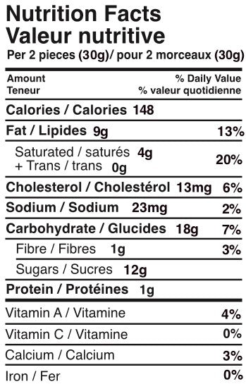 Anne Divine Delights Nutritional Label