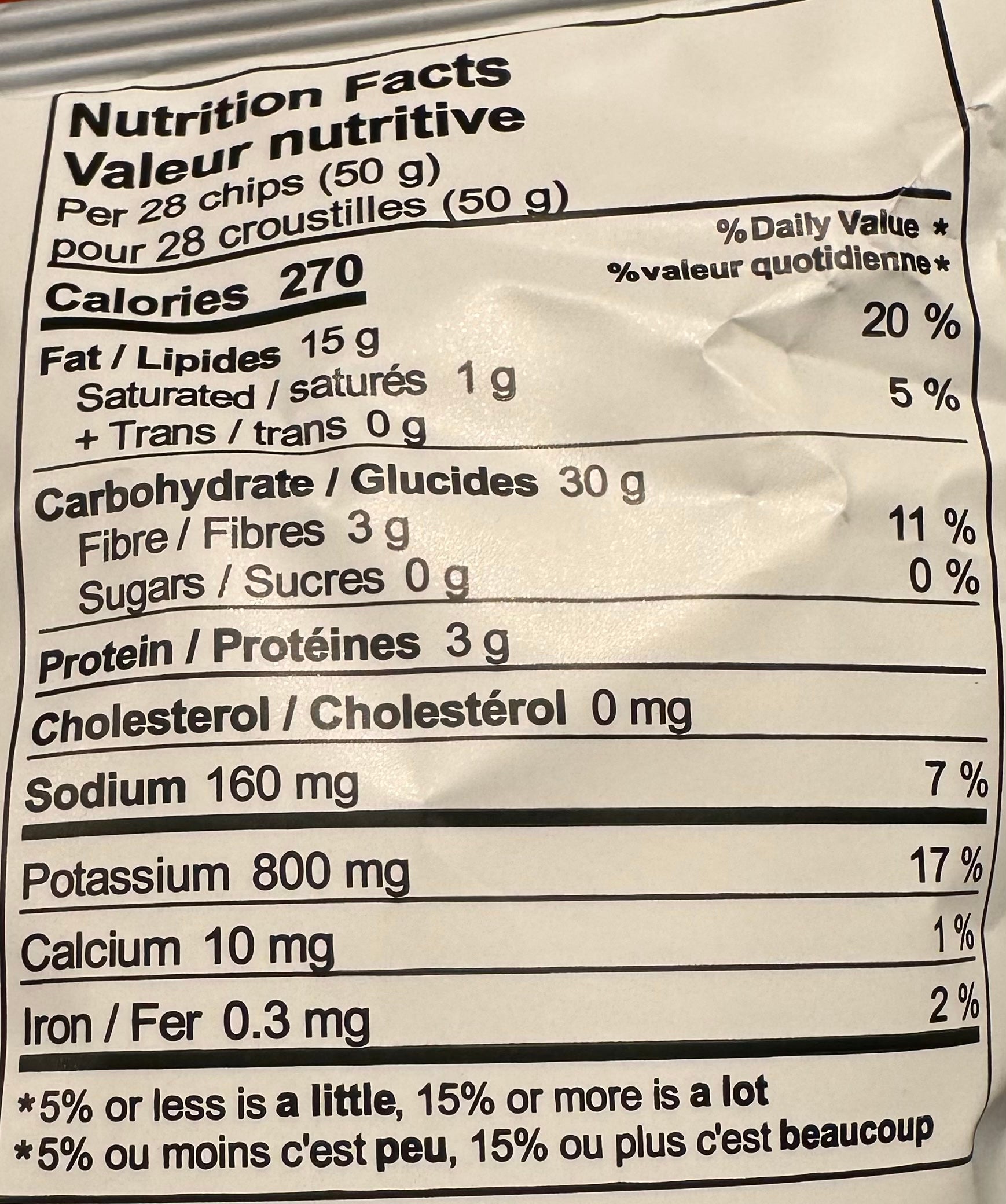 Spud Island Chips Nutritional Label