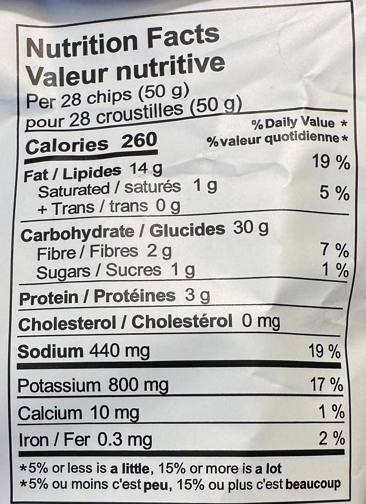 BBQ Spud Island Chips Nutritional label