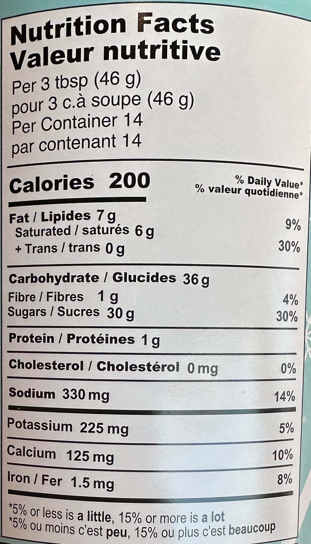 Hot Chocolate Nutritional Label