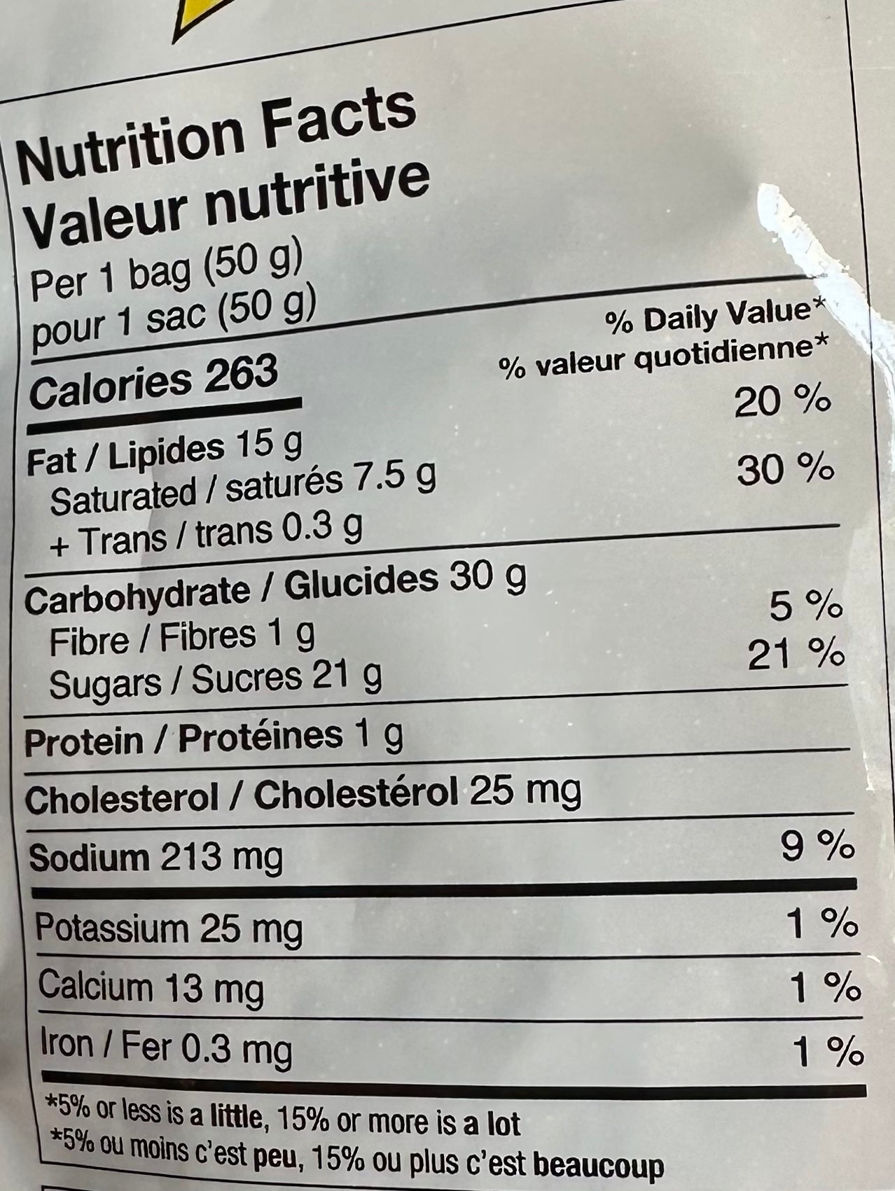 PEI Mix Nutritional Label