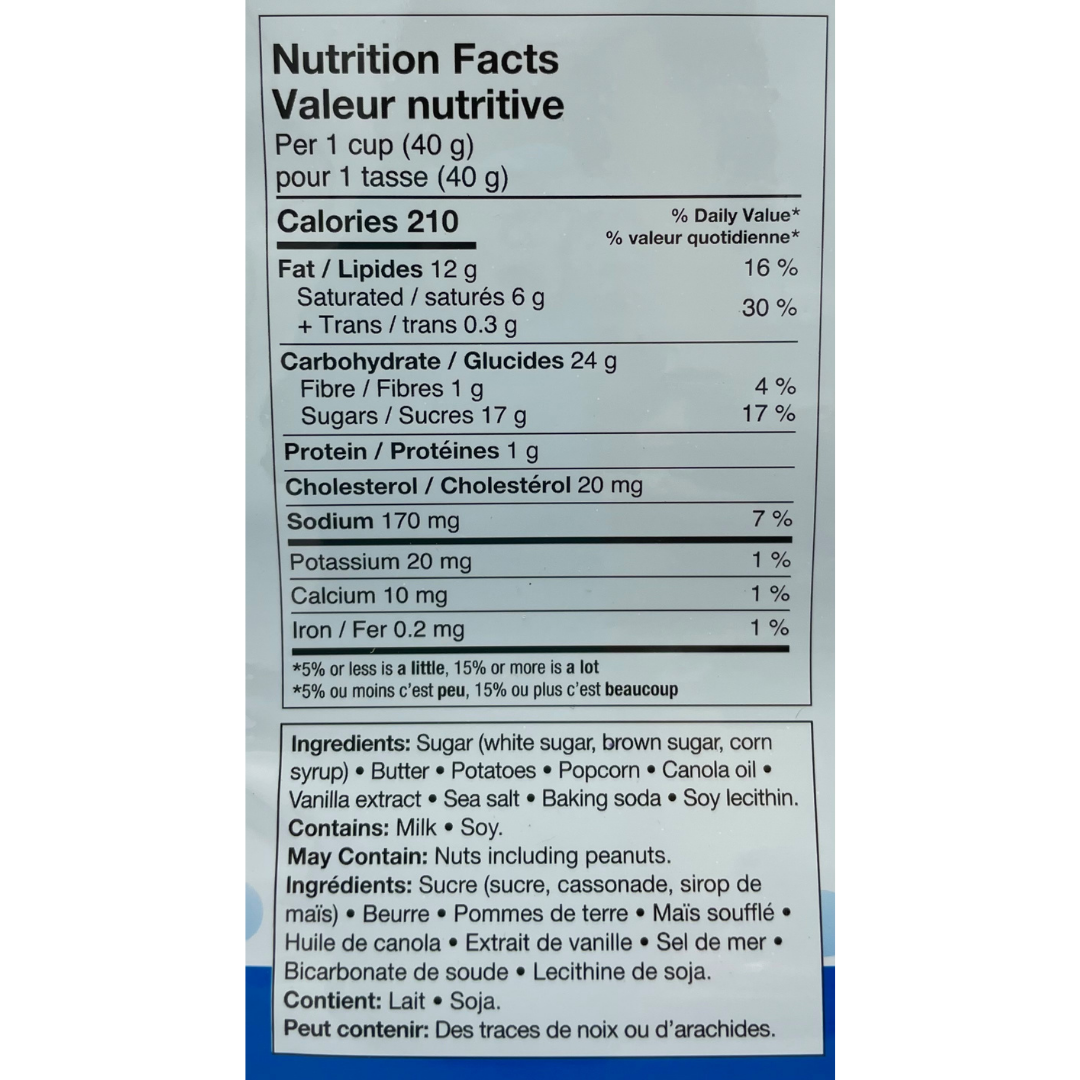 PEI Mix Nutritional Label