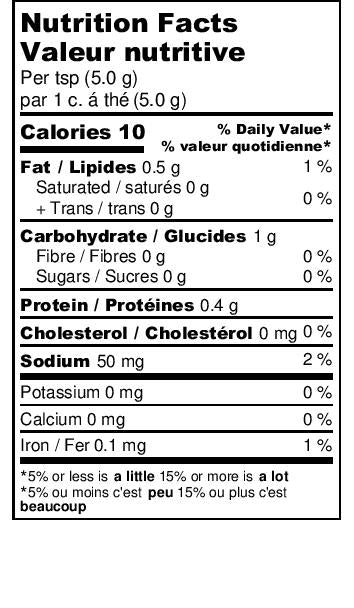 Mustard Nutritional Label