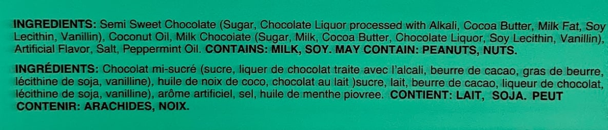 Mint Chocolate Bar Ingredients